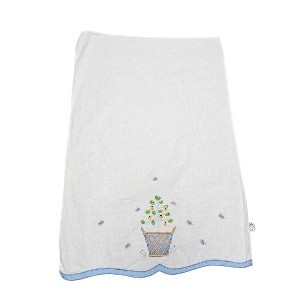 Lillian Vernon Vintage Embroidered Tree Butterflies Scalloped Edge Dish Towel‎